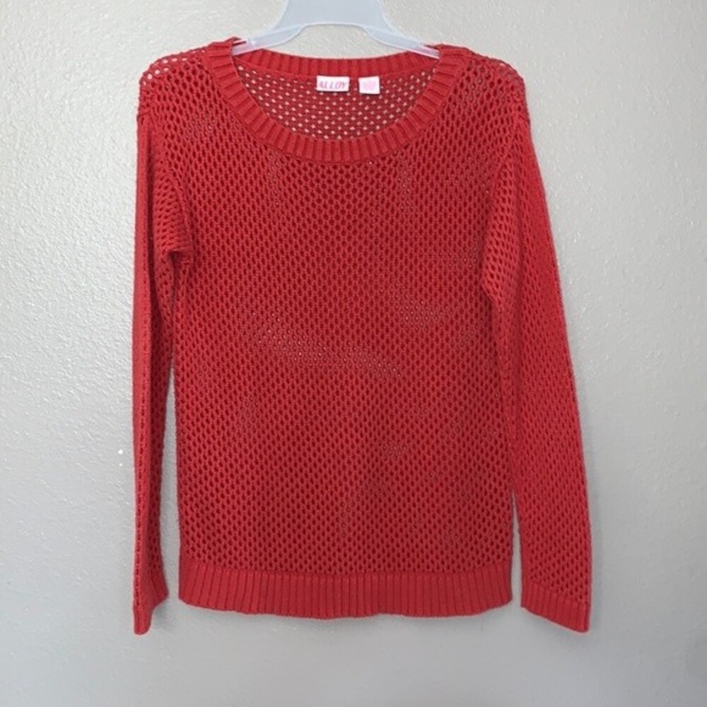 Alloy Womens Long Sleeve Open Knit Pullover Sweater - Red - Size XL